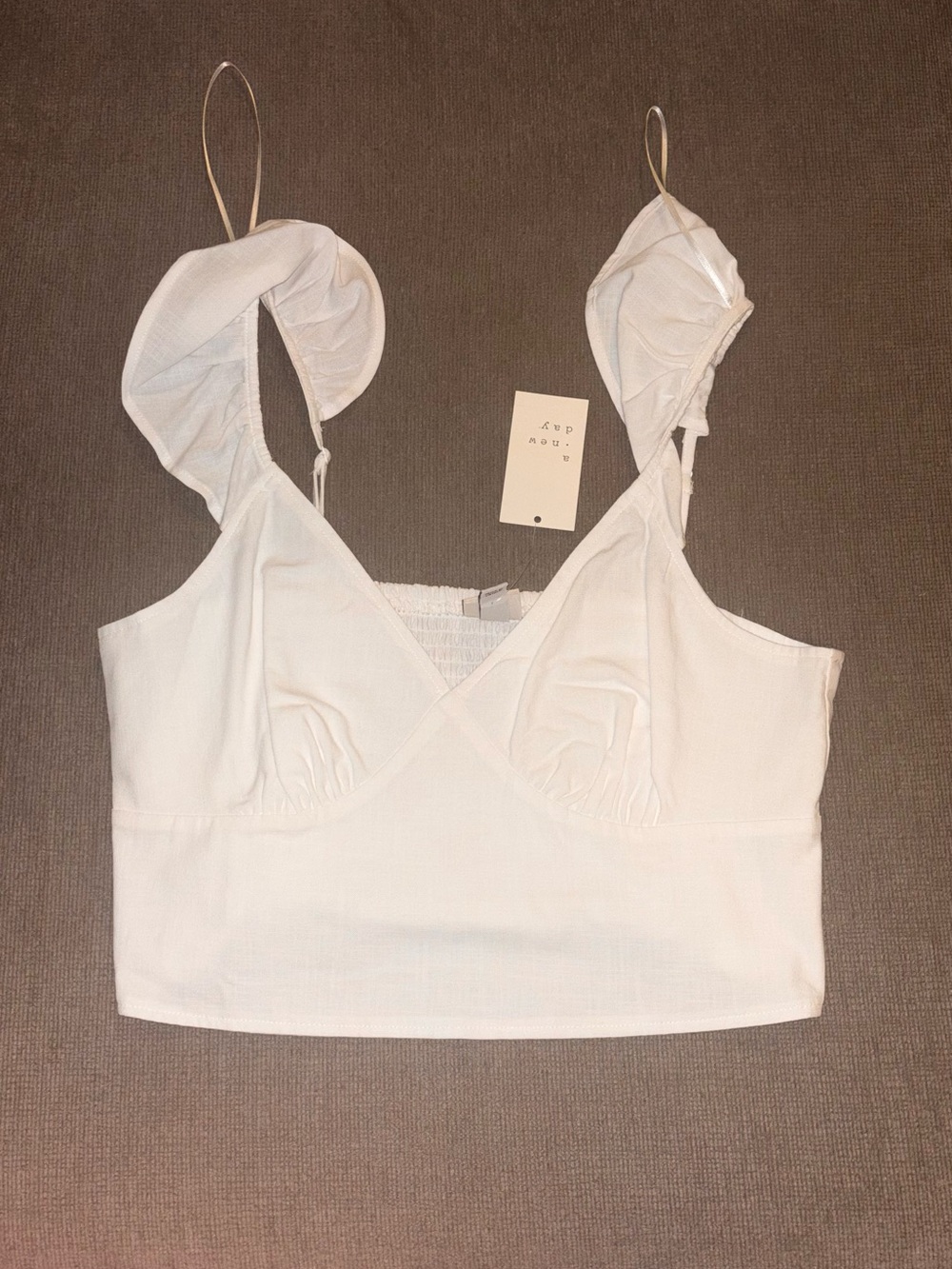 a new day White V-Neck Ruffle Strap Cropped Tank